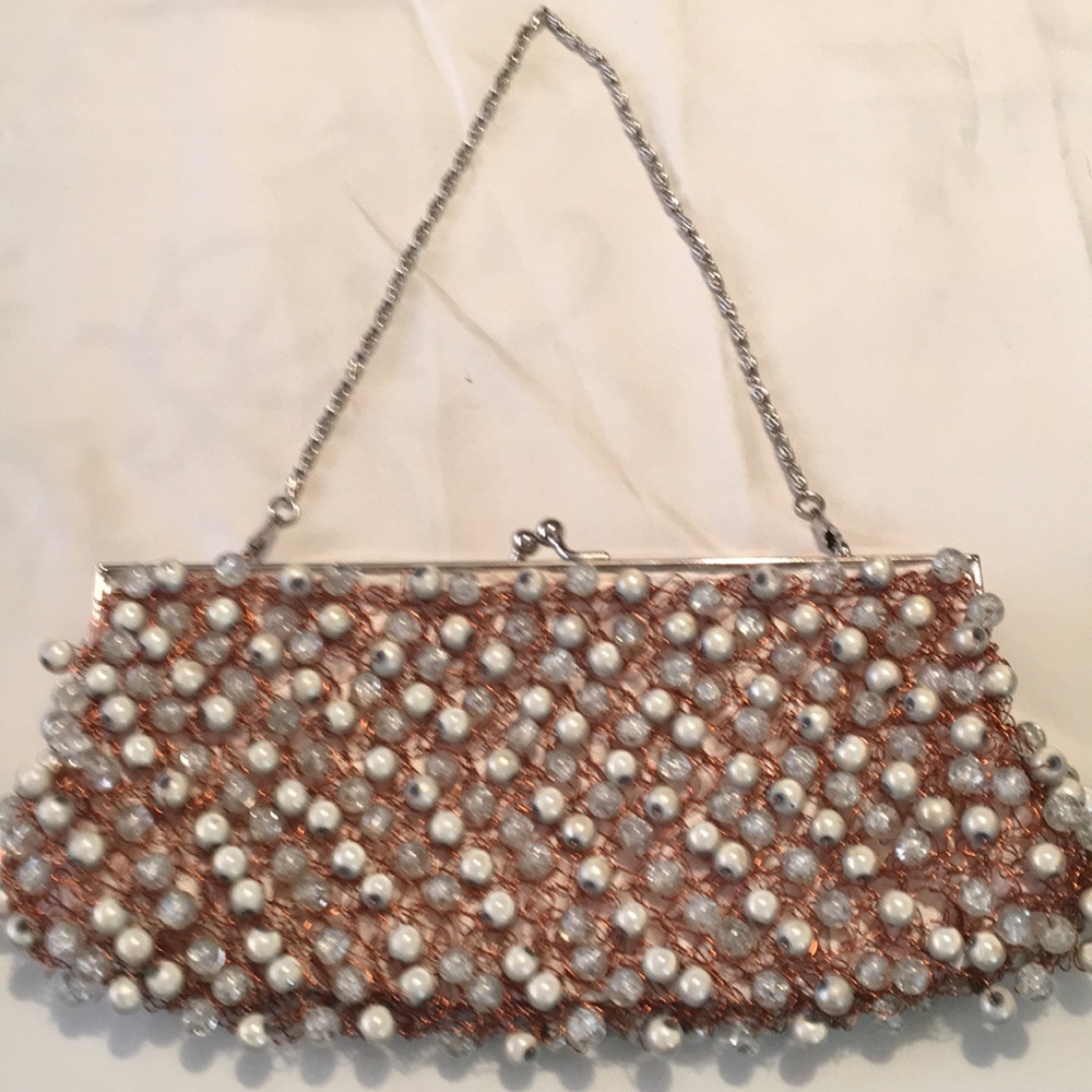 Silver and white beaded purse